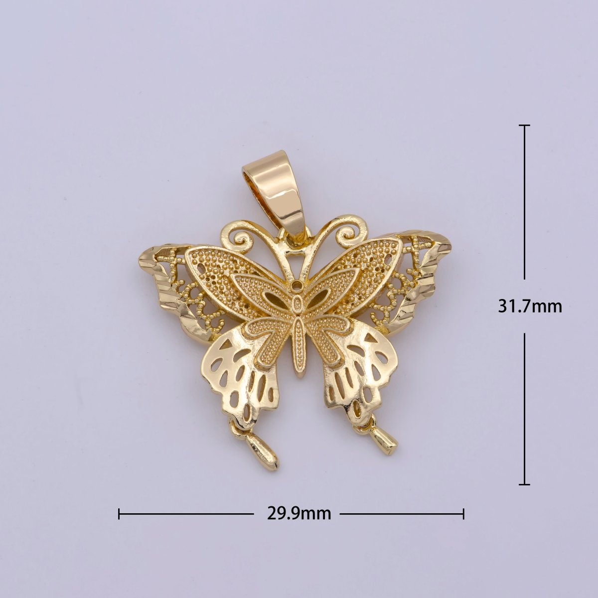OS 14K Gold plated Antenna Butterfly Mask Insect Animal Beaded Filigree Pendant | N-1428 - DLUXCA