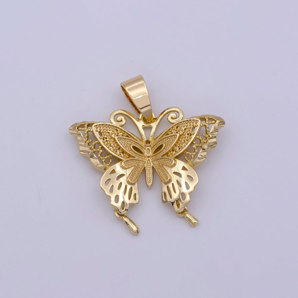 OS 14K Gold plated Antenna Butterfly Mask Insect Animal Beaded Filigree Pendant | N-1428 - DLUXCA