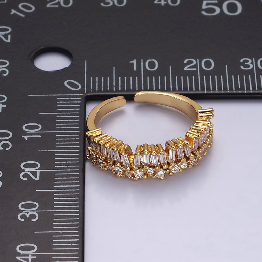 OS 14K Gold plated Clear Baguette CZ Lined Adjustable Ring | O-607 - DLUXCA