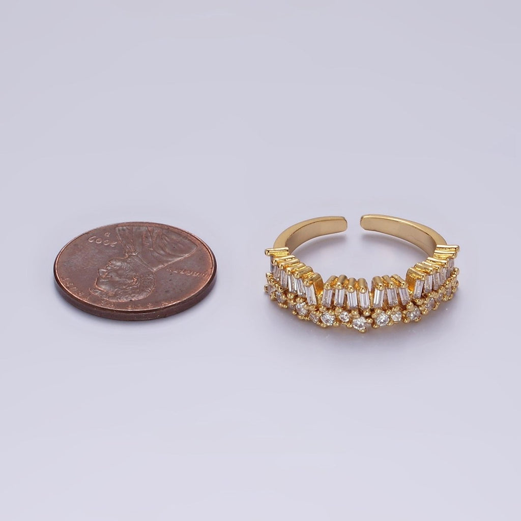 OS 14K Gold plated Clear Baguette CZ Lined Adjustable Ring | O-607 - DLUXCA
