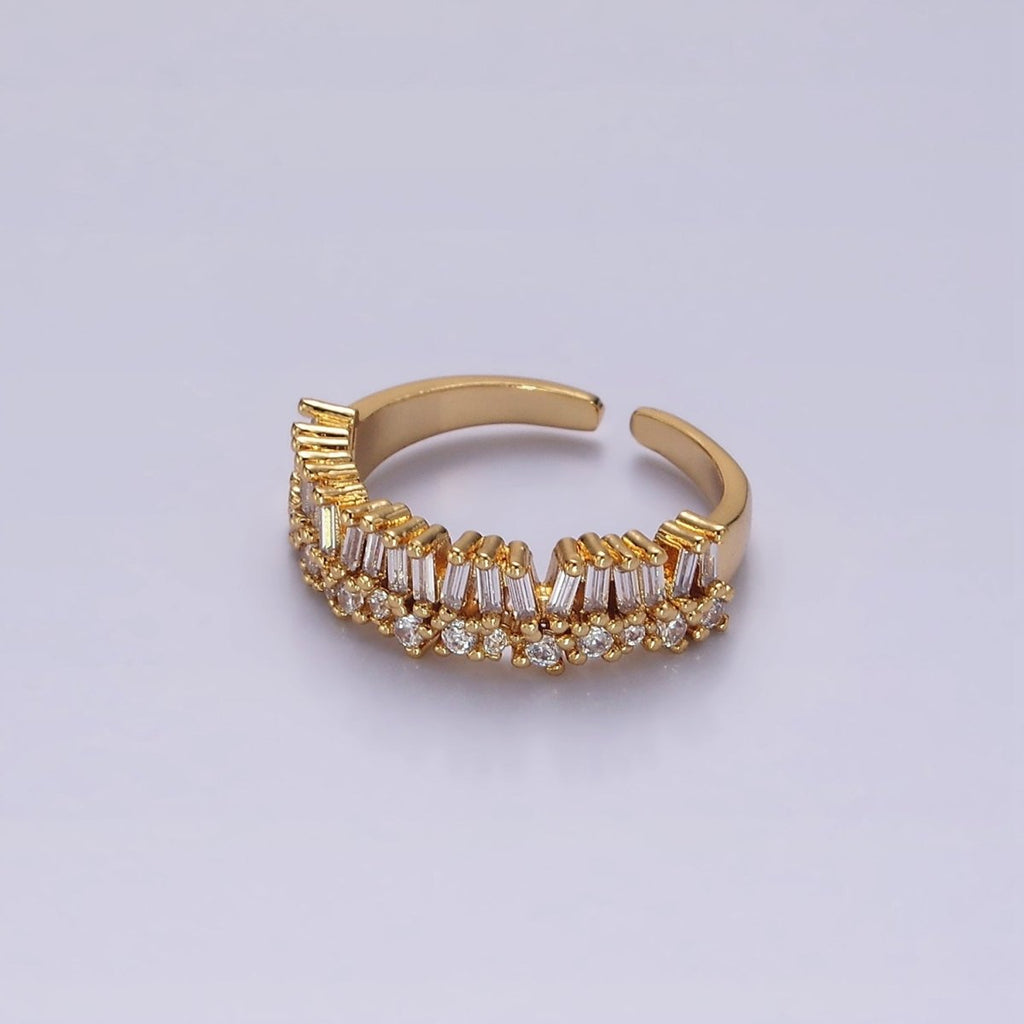 OS 14K Gold plated Clear Baguette CZ Lined Adjustable Ring | O-607 - DLUXCA