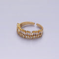 OS 14K Gold plated Clear Baguette CZ Lined Adjustable Ring | O-607 - DLUXCA