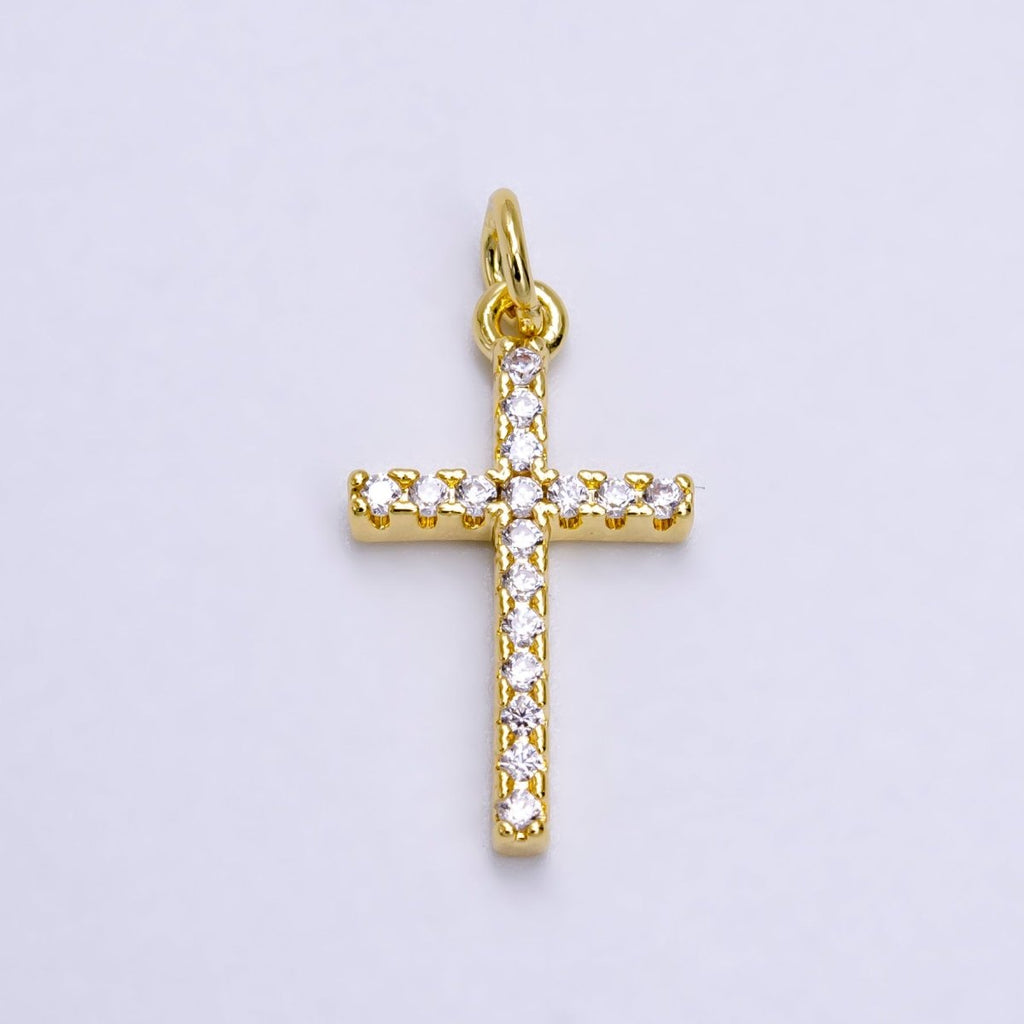 OS 14K Gold plated Clear Micro Paved CZ Religious Latin Cross Charm | AG271 - DLUXCA