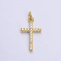 OS 14K Gold plated Clear Micro Paved CZ Religious Latin Cross Charm | AG271 - DLUXCA