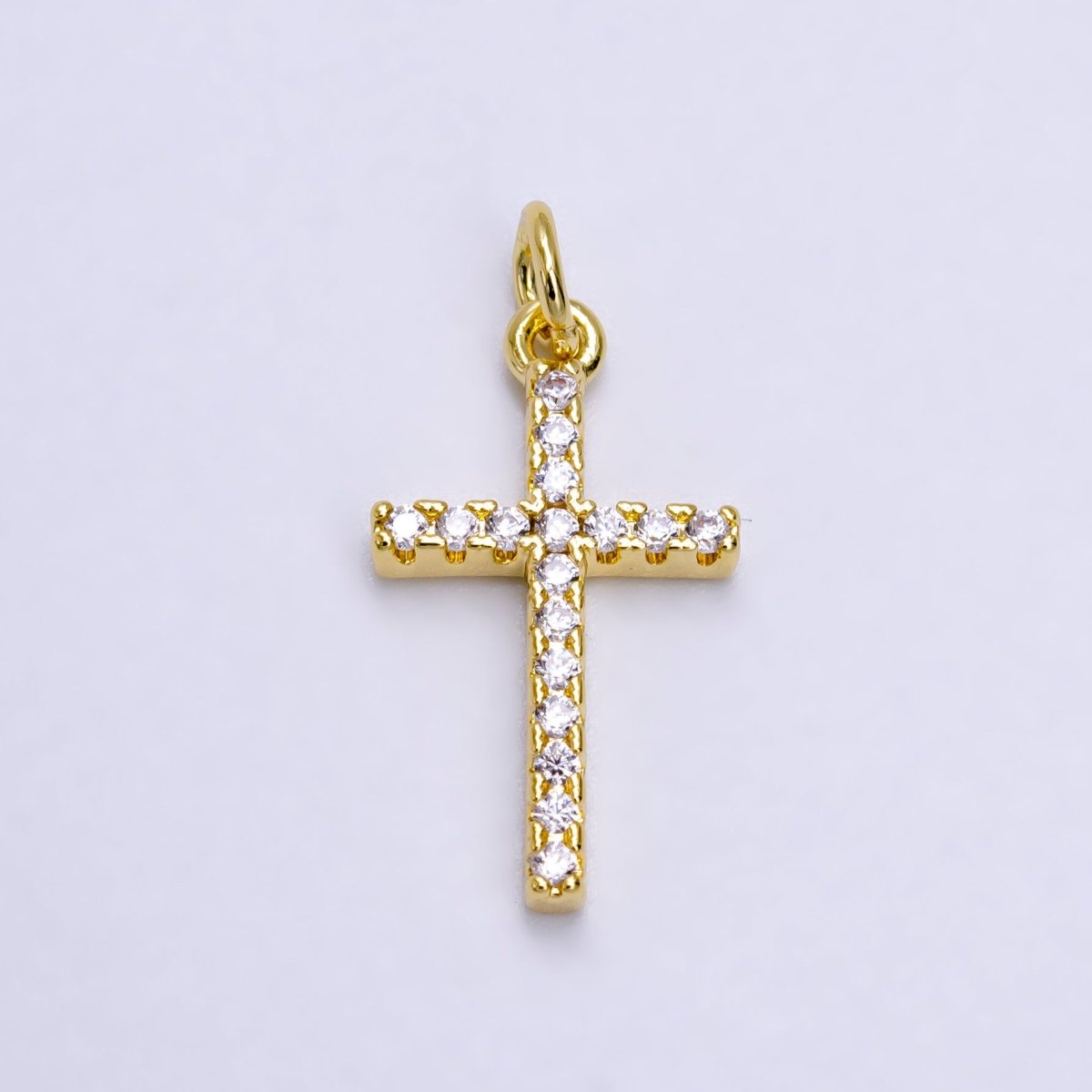 OS 14K Gold plated Clear Micro Paved CZ Religious Latin Cross Charm | AG271 - DLUXCA