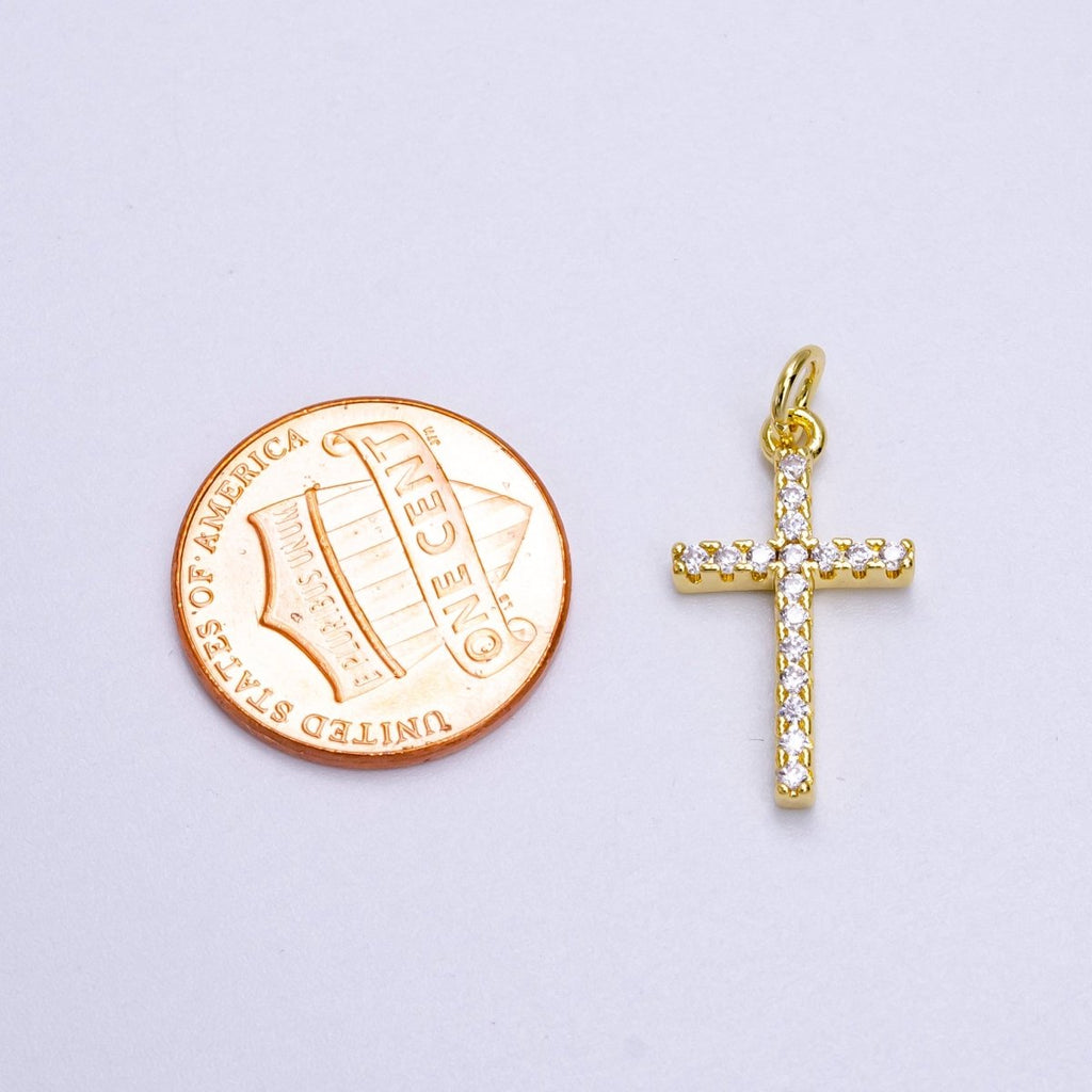 OS 14K Gold plated Clear Micro Paved CZ Religious Latin Cross Charm | AG271 - DLUXCA