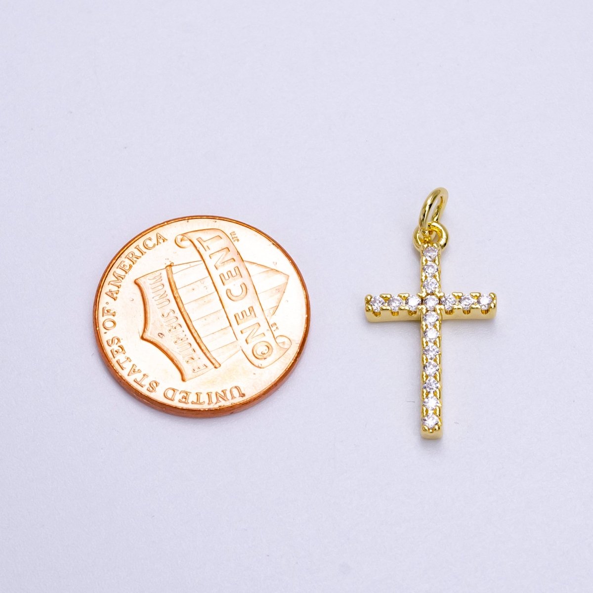 OS 14K Gold plated Clear Micro Paved CZ Religious Latin Cross Charm | AG271 - DLUXCA