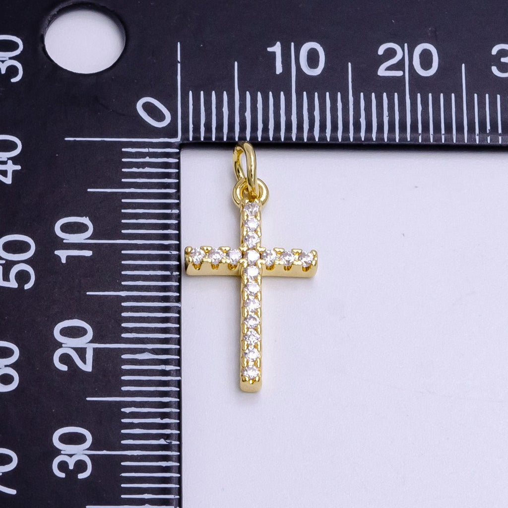 OS 14K Gold plated Clear Micro Paved CZ Religious Latin Cross Charm | AG271 - DLUXCA