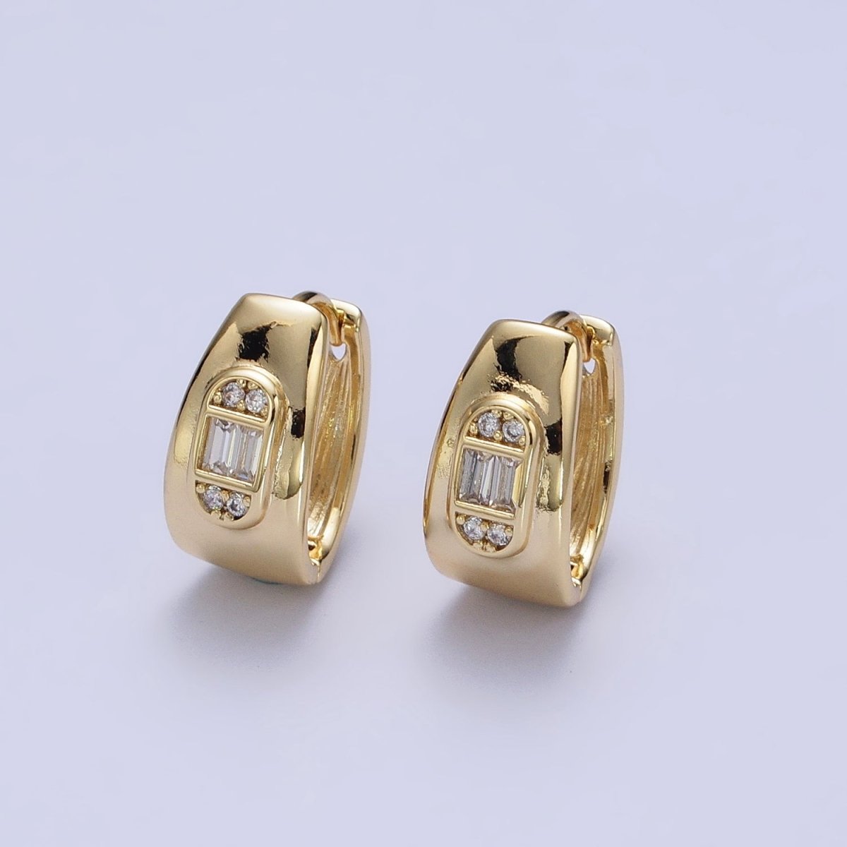 OS 14K Gold plated Wide Oblong Clear CZ 15mm Wide Huggie Earrings | AB270 - DLUXCA