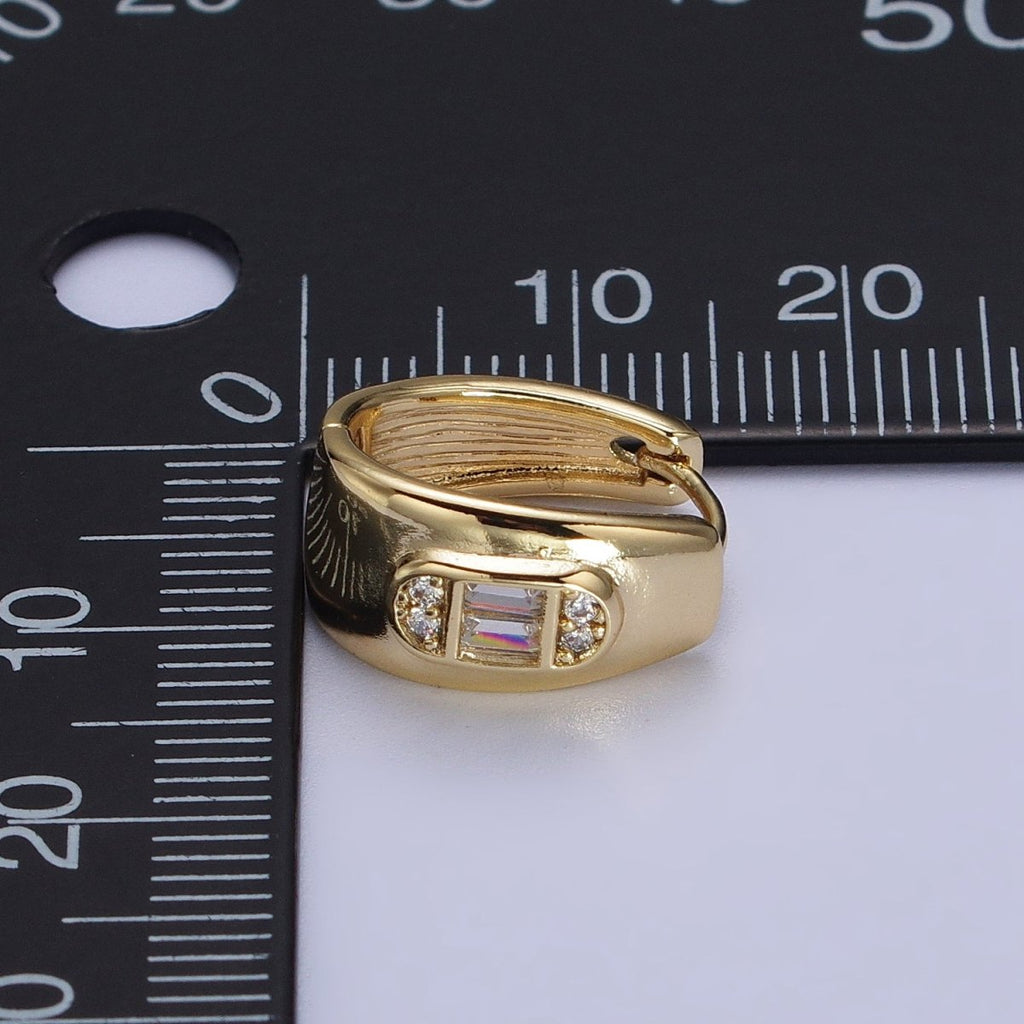 OS 14K Gold plated Wide Oblong Clear CZ 15mm Wide Huggie Earrings | AB270 - DLUXCA