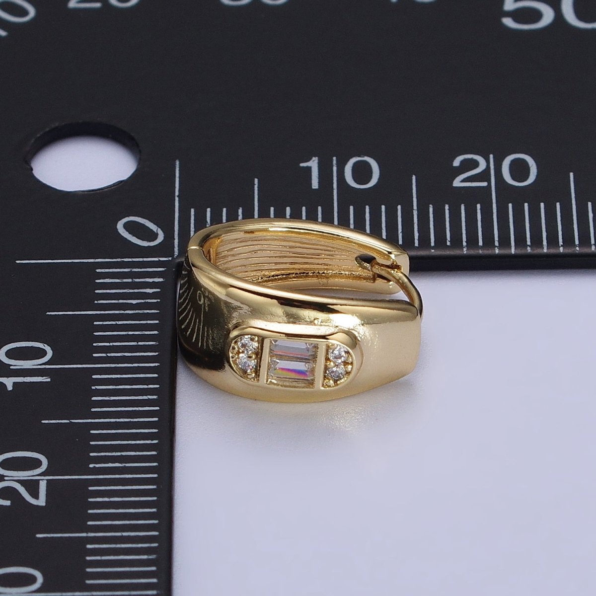 OS 14K Gold plated Wide Oblong Clear CZ 15mm Wide Huggie Earrings | AB270 - DLUXCA