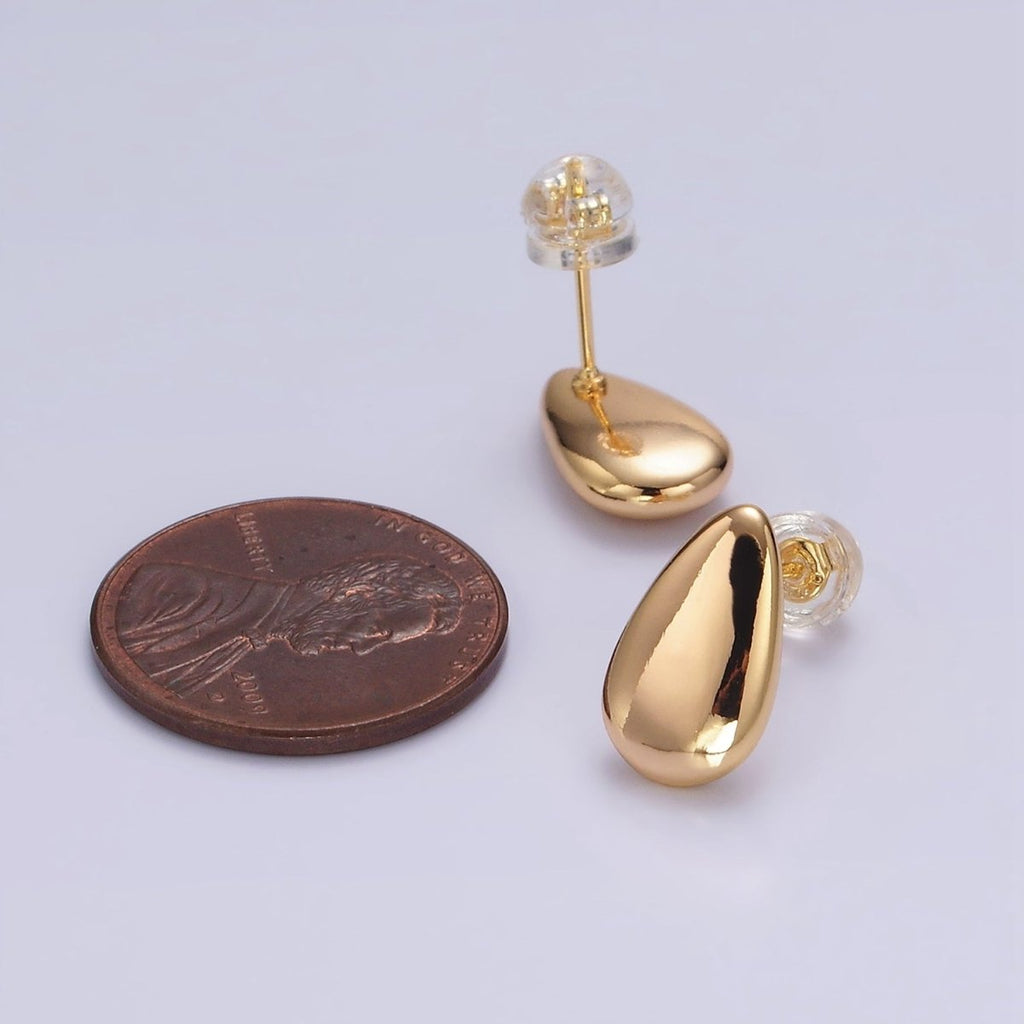 OS 16K Gold plated 13mm Teardrop Minimalist Stud Earrings | AE894 - DLUXCA