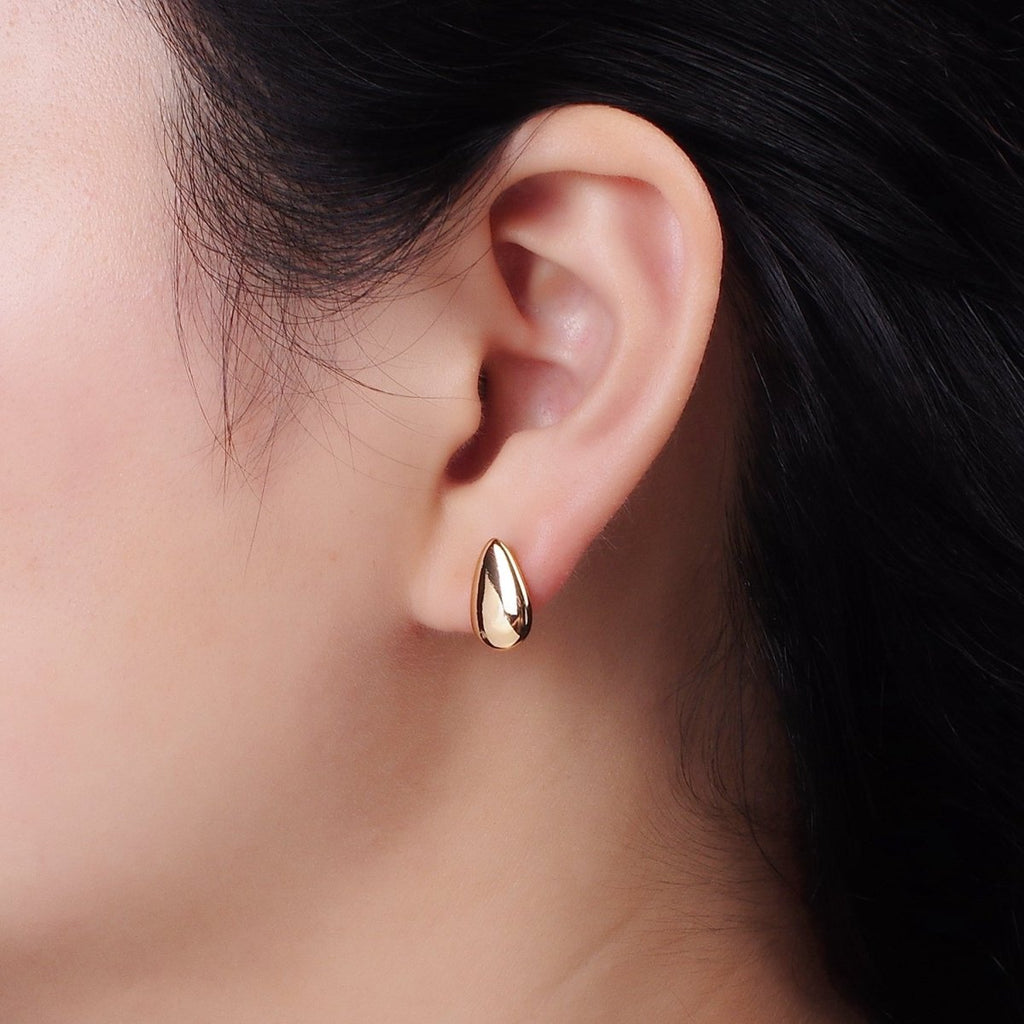 OS 16K Gold plated 13mm Teardrop Minimalist Stud Earrings | AE894 - DLUXCA