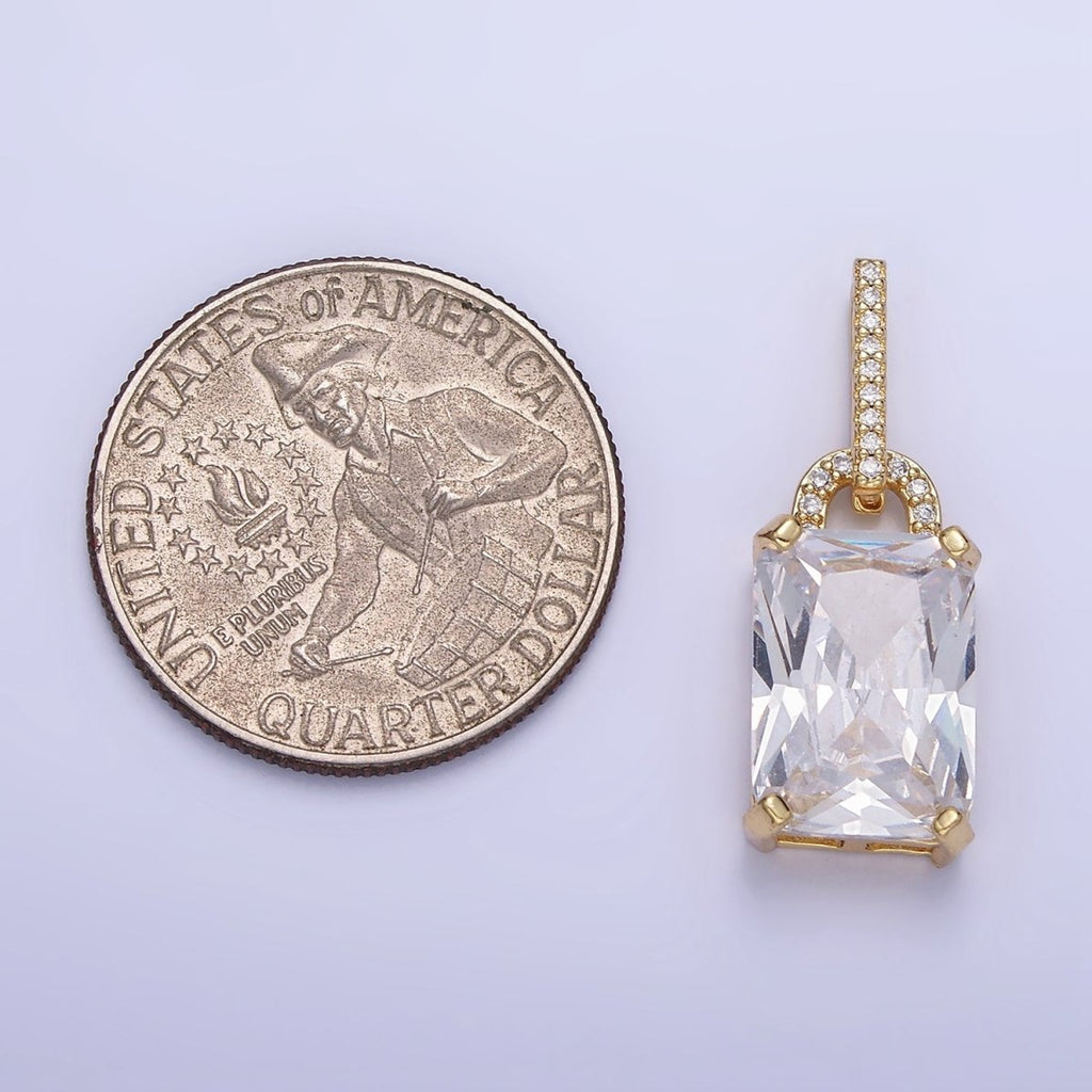 OS 16K Gold plated Light Blue Baguette Micro Paved CZ Geometric Bail Pendant | AA425 - DLUXCA