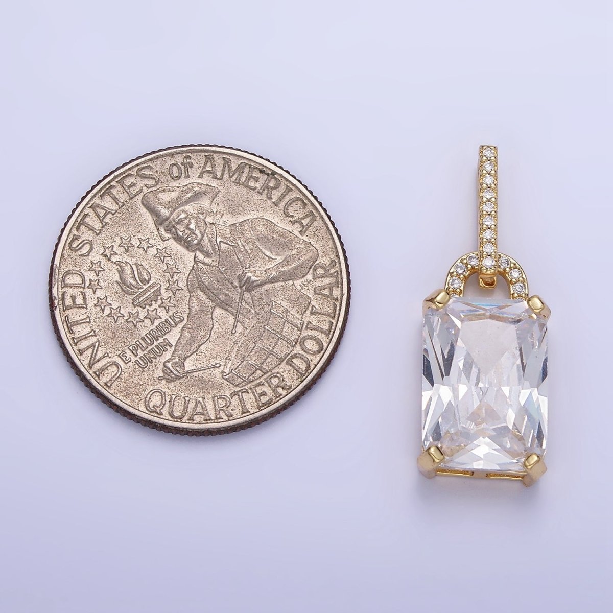 OS 16K Gold plated Light Blue Baguette Micro Paved CZ Geometric Bail Pendant | AA425 - DLUXCA