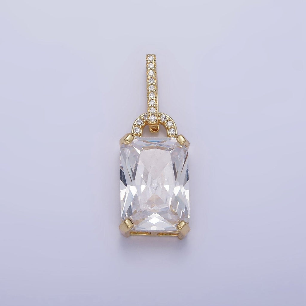 OS 16K Gold plated Light Blue Baguette Micro Paved CZ Geometric Bail Pendant | AA425 - DLUXCA