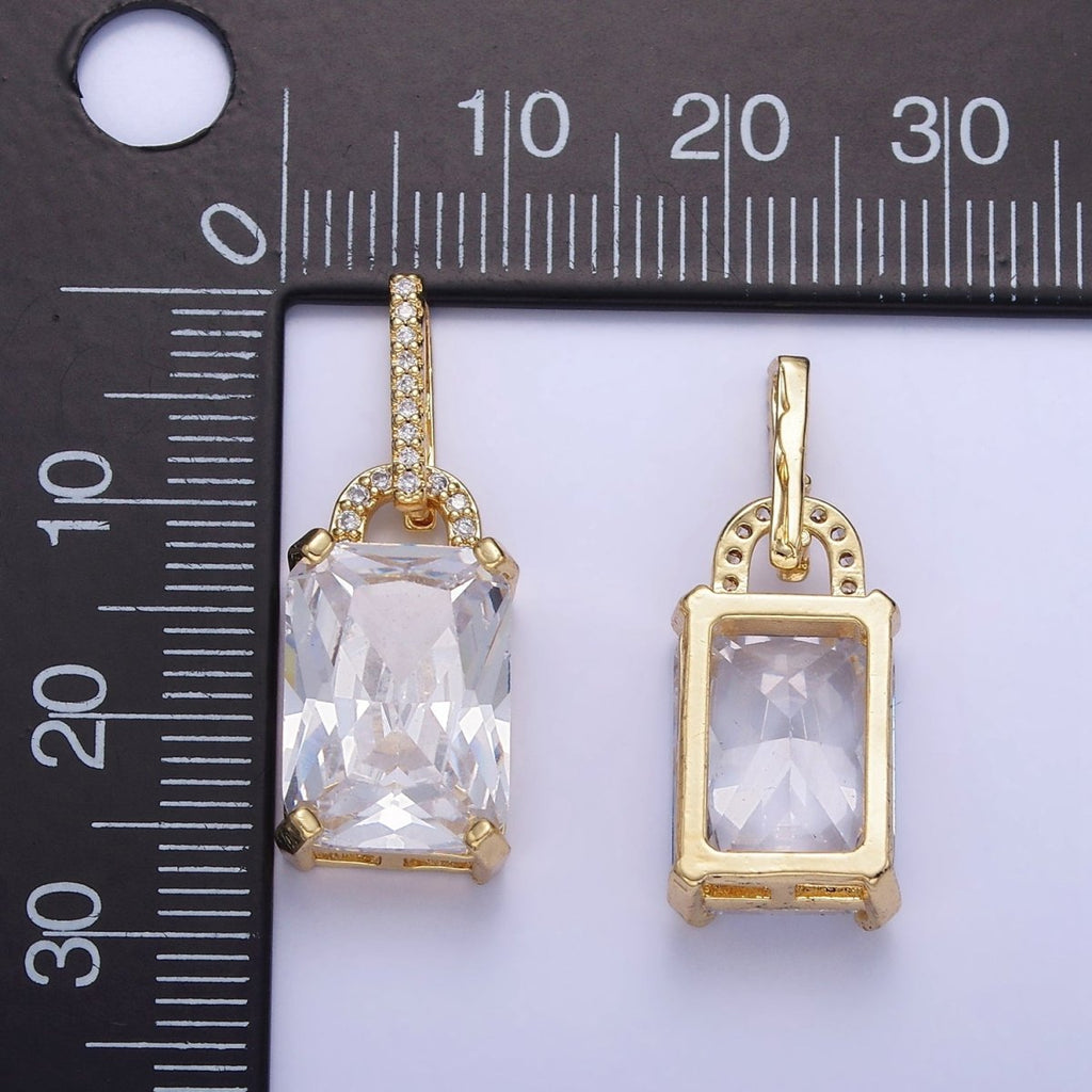 OS 16K Gold plated Light Blue Baguette Micro Paved CZ Geometric Bail Pendant | AA425 - DLUXCA
