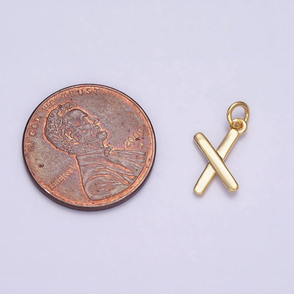 OS 16K Gold plated Mini "X" Initial Crossed Stick Geometric Minimalist Add-On Charm | AC1151 - DLUXCA