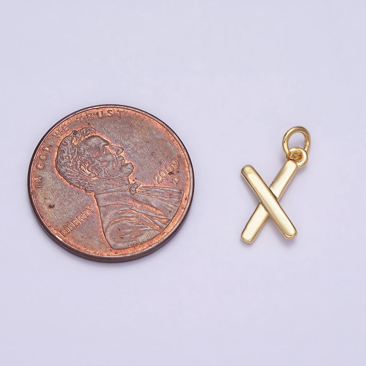 OS 16K Gold plated Mini "X" Initial Crossed Stick Geometric Minimalist Add-On Charm | AC1151 - DLUXCA