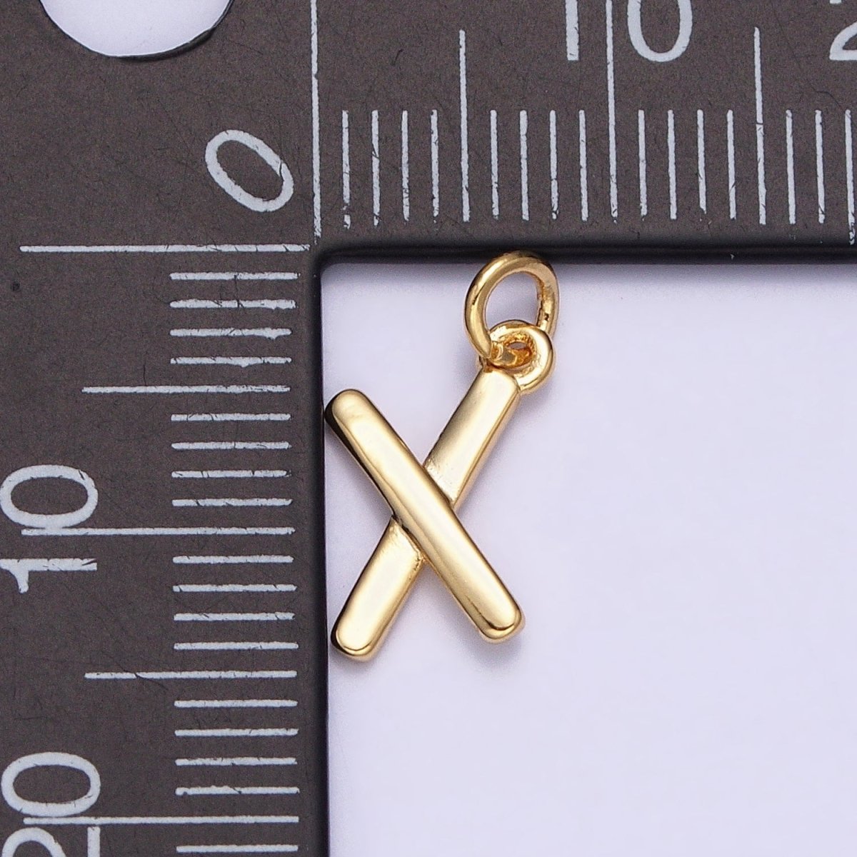 OS 16K Gold plated Mini "X" Initial Crossed Stick Geometric Minimalist Add-On Charm | AC1151 - DLUXCA