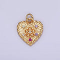 OS 16K Gold plated Multicolor CZ Dotted Sunburst Twisted Croissant Heart Charm | N1013 - DLUXCA