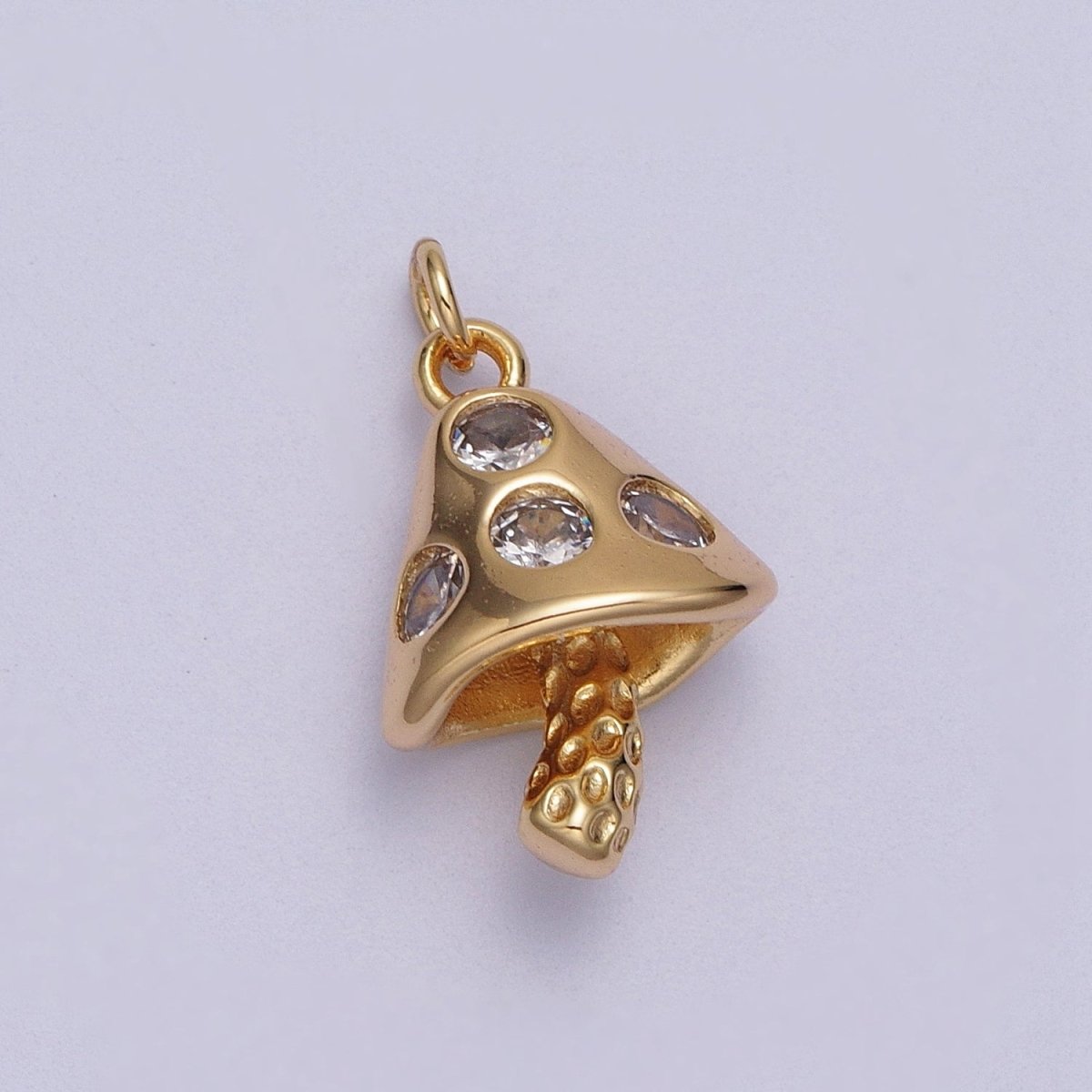 OS 16K Gold plated Mushroom Clear CZ Plant Fungus Charm E-076 - DLUXCA