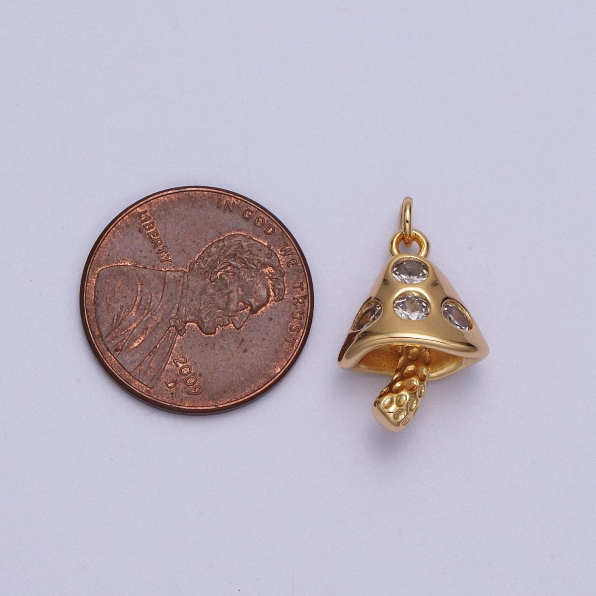 OS 16K Gold plated Mushroom Clear CZ Plant Fungus Charm E-076 - DLUXCA