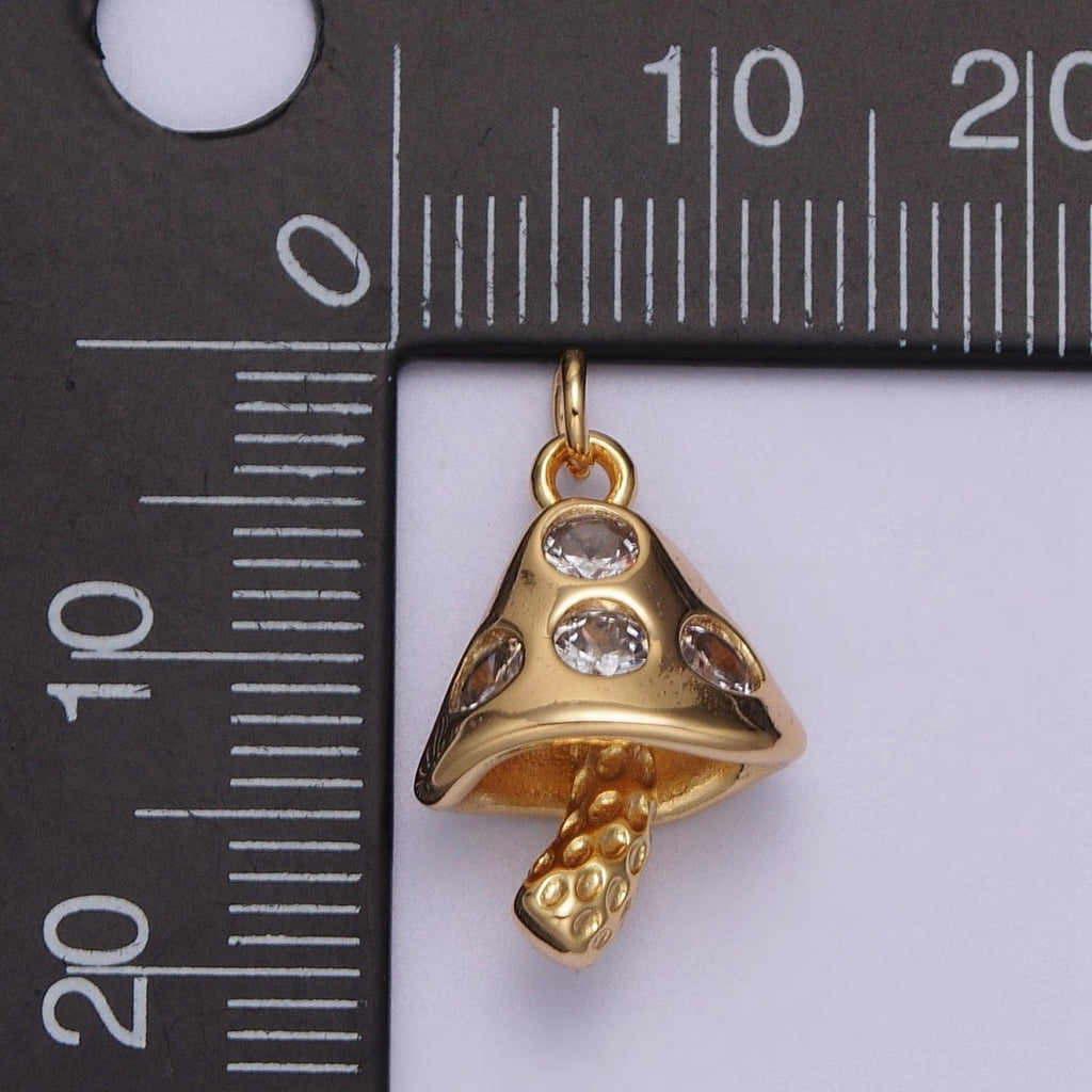 OS 16K Gold plated Mushroom Clear CZ Plant Fungus Charm E-076 - DLUXCA