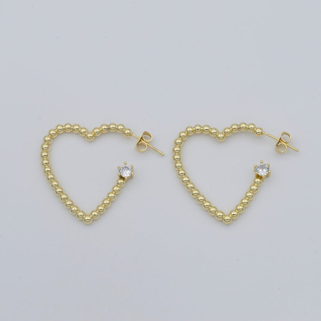 OS 1pair Golden Dotted Heart with Single Crystal Huggies Earrings CZ Gold plated Tiny Love Heart Shape Casual Daily Wear Earring Jewelry V-043 - DLUXCA