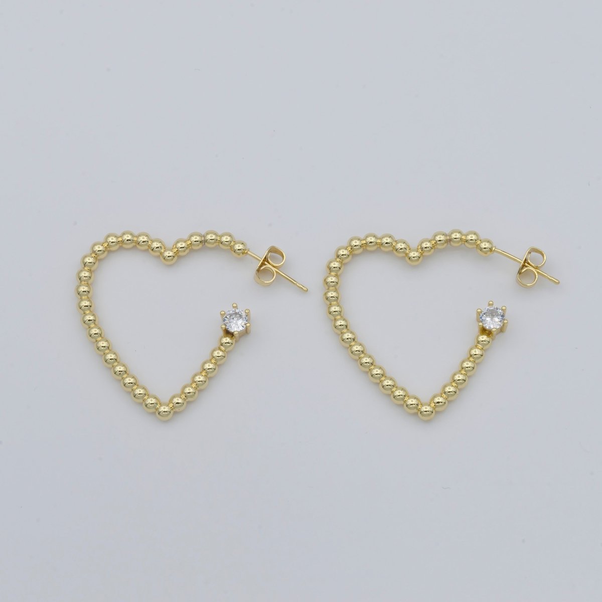 OS 1pair Golden Dotted Heart with Single Crystal Huggies Earrings CZ Gold plated Tiny Love Heart Shape Casual Daily Wear Earring Jewelry V-043 - DLUXCA