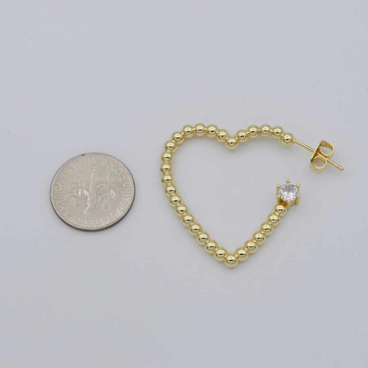 OS 1pair Golden Dotted Heart with Single Crystal Huggies Earrings CZ Gold plated Tiny Love Heart Shape Casual Daily Wear Earring Jewelry V-043 - DLUXCA