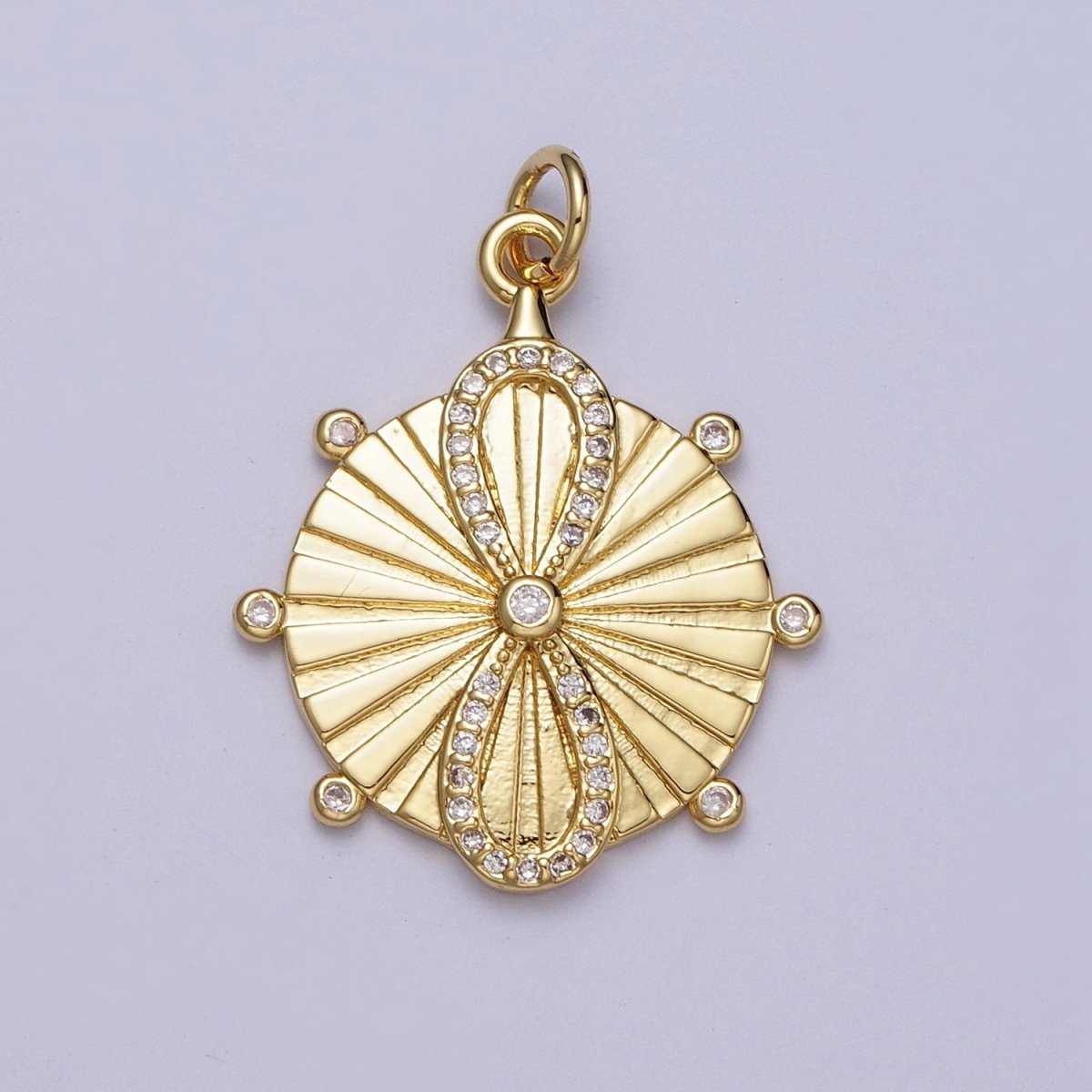 OS 24K Gold plated Micro Paved CZ Infinity Sun Ray Round Medallion Charm Radiant Pendant E-444 - DLUXCA