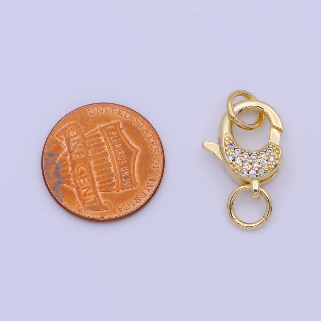 OS 24K Gold plated Micro Paved Lobster Clasps Closure Cubic Zirconia Jewelry Findings L-923 - DLUXCA