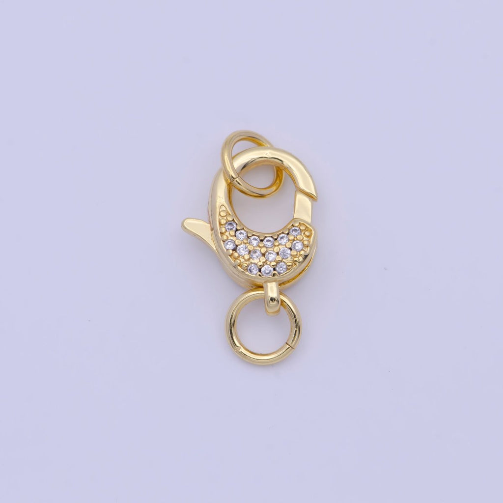 OS 24K Gold plated Micro Paved Lobster Clasps Closure Cubic Zirconia Jewelry Findings L-923 - DLUXCA