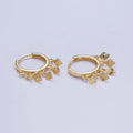 OS 24K Gold plated Rhombus Textured Starburst Charm Dangle Drop Huggie Hoop Earrings T-177 - DLUXCA