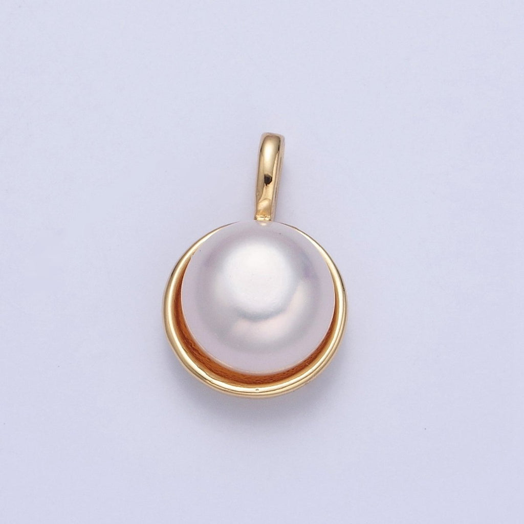 OS 24K Gold plated Round Shell Pearl Pendant Charm For Necklace Making H-683 - DLUXCA