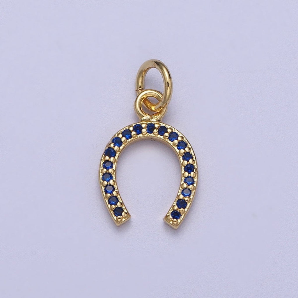 OS Blue Micro Paved CZ Lucky Horseshoe Add-On Charm | A300 - DLUXCA