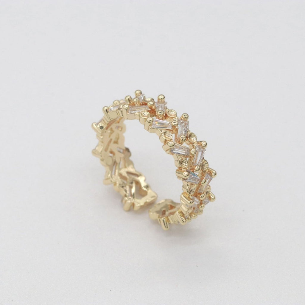 OS Chunky Gold Ring Baguette Cz Open Ring for Statement Stackable O-874 - DLUXCA