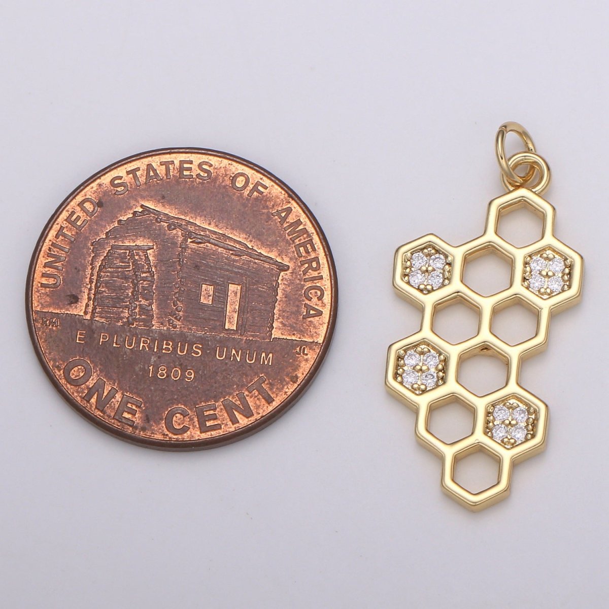 OS Dainty 18K Gold plated Crystal Honeycomb Charm E-194 - DLUXCA