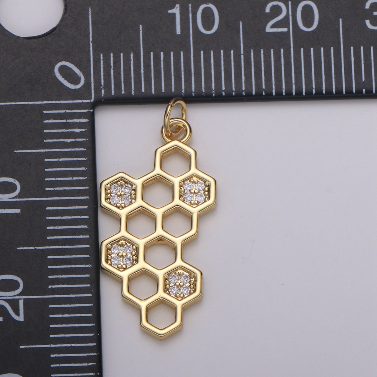 OS Dainty 18K Gold plated Crystal Honeycomb Charm E-194 - DLUXCA