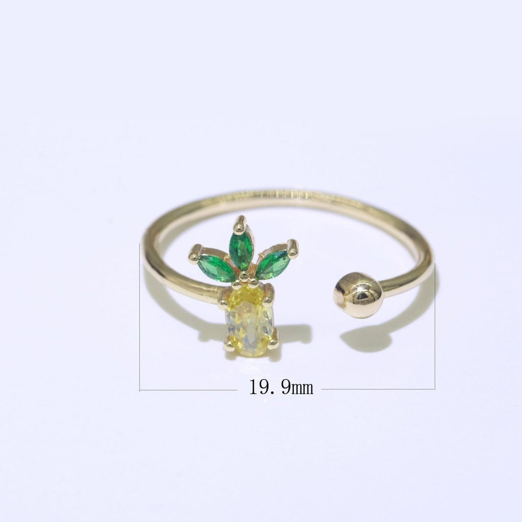 OS Dainty Pineapple ring, Gold Mini Fruit Ring, Dainty Stackable Rings, Open Adjustable Ring Crystal Tropical Fruits Ring O-452 - DLUXCA