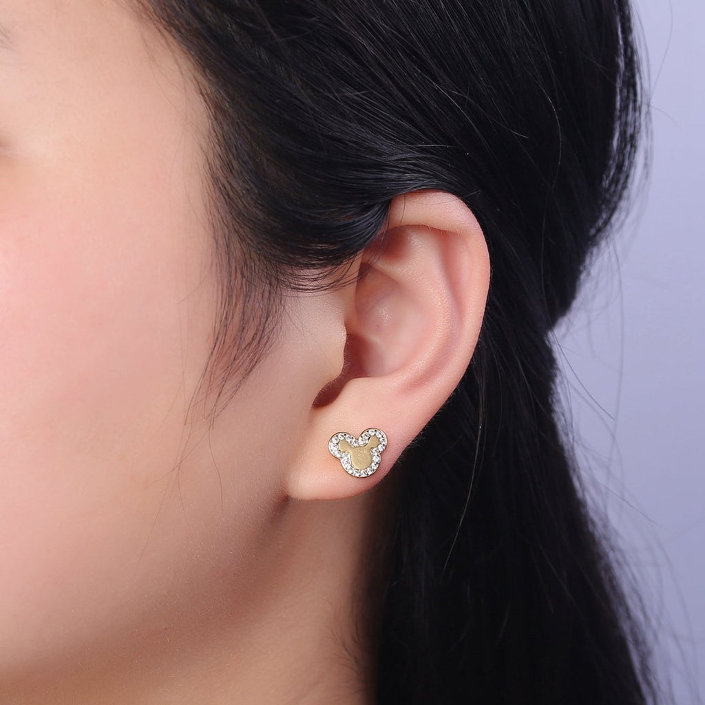 OS Gold Mickey Stud Earring V-163 - DLUXCA