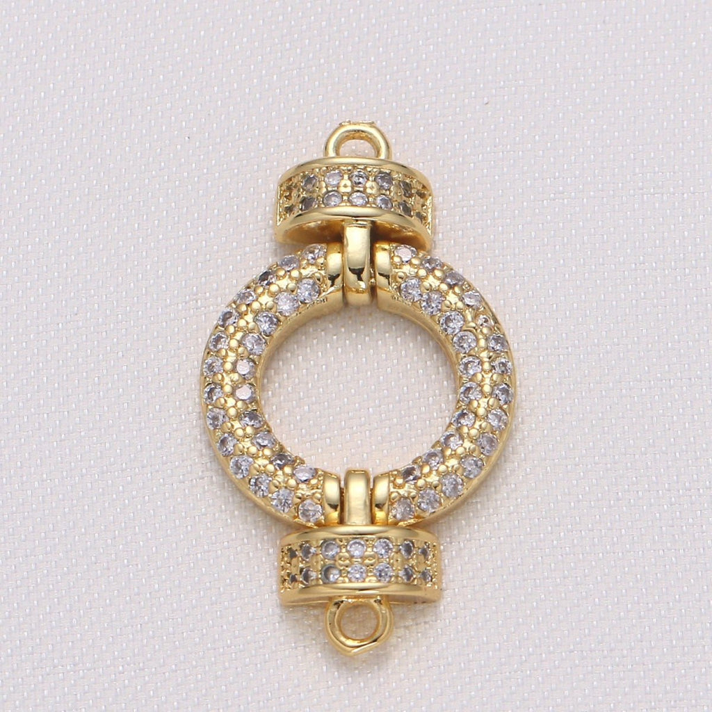 OS Golden Crystal Beaded Circle Round Connector CZ Geometric Shape Micro Pave Jewelry Supply Component G-729 - DLUXCA