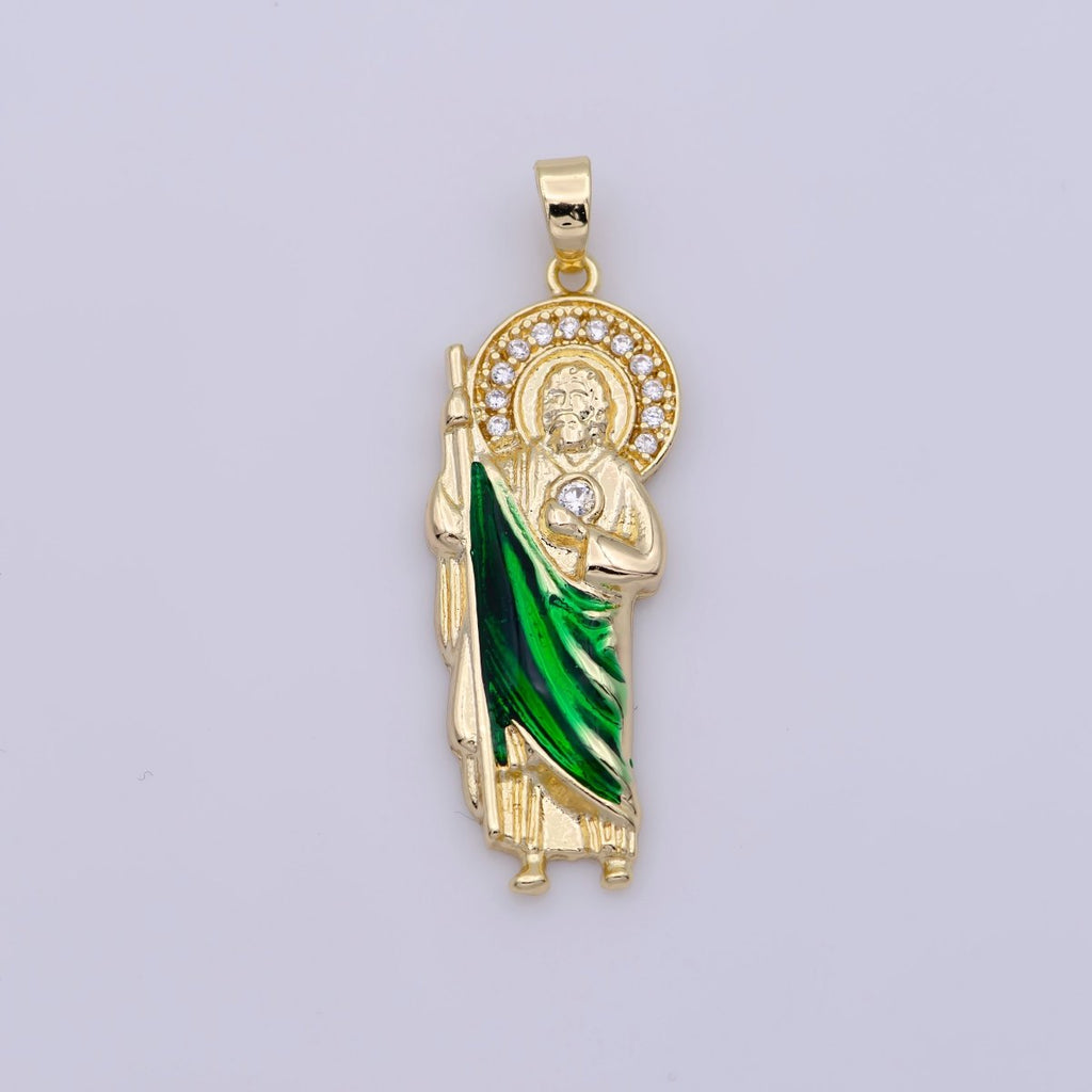 OS Micro Paved Gold plated Saint San Judas Religious Pendant | N-1333 - DLUXCA