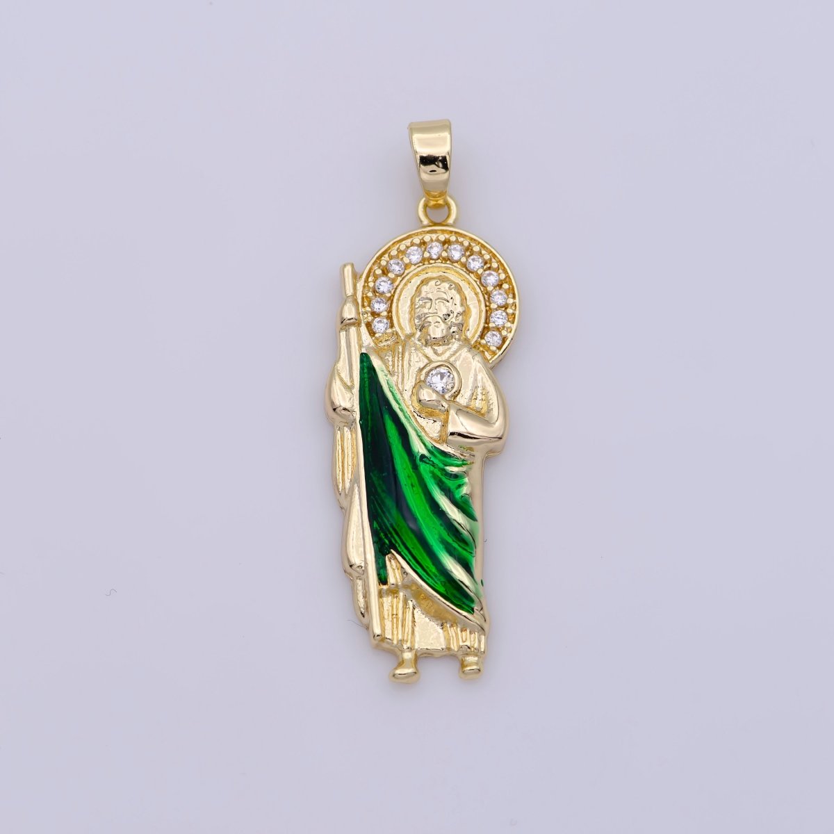 OS Micro Paved Gold plated Saint San Judas Religious Pendant | N-1333 - DLUXCA