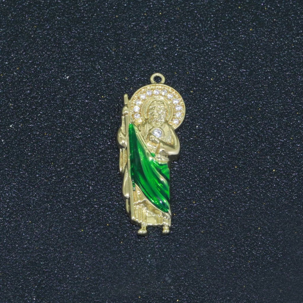 OS Micro Paved Gold plated Saint San Judas Religious Pendant | N-1333 - DLUXCA