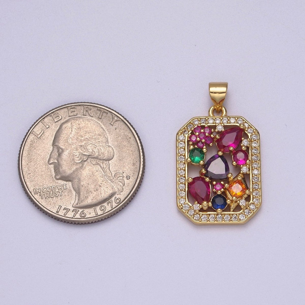 OS Multi color gem rainbow Cubic Zirconia Stone Charm wholesale, bulk pendant for Jewelry Making Supply J-348 - DLUXCA