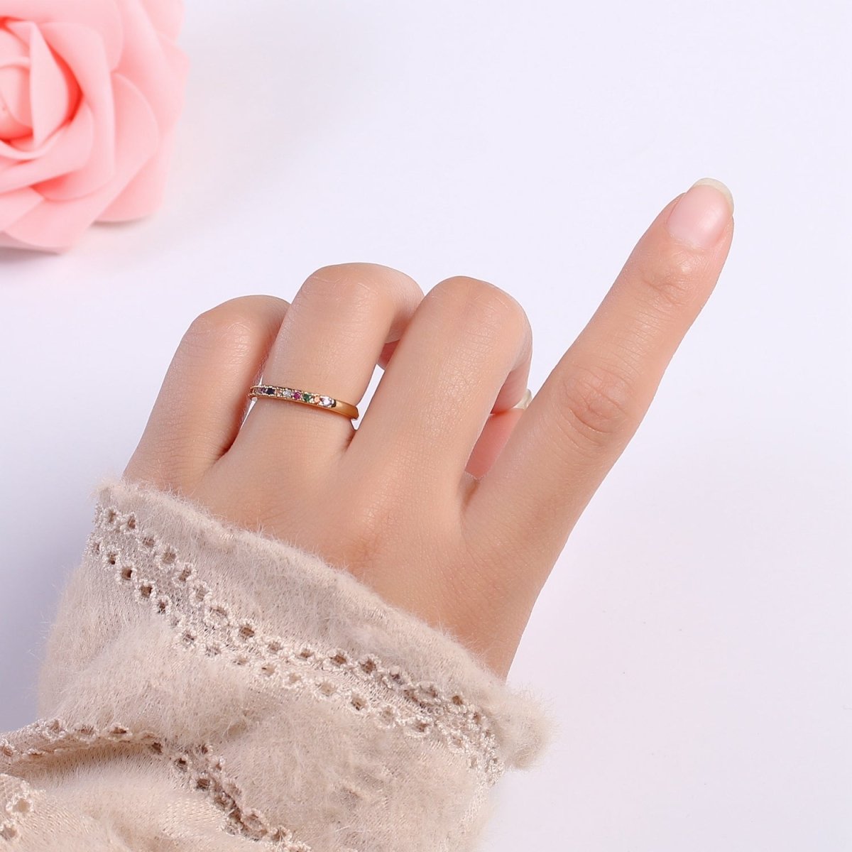 OS Rainbow Crystal 18K Gold plated Simple Adjustable Ring O-360 - DLUXCA
