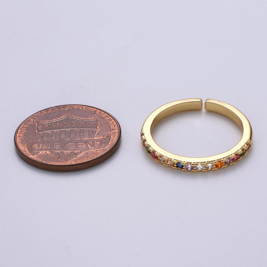 OS Rainbow Crystal 18K Gold plated Simple Adjustable Ring O-360 - DLUXCA