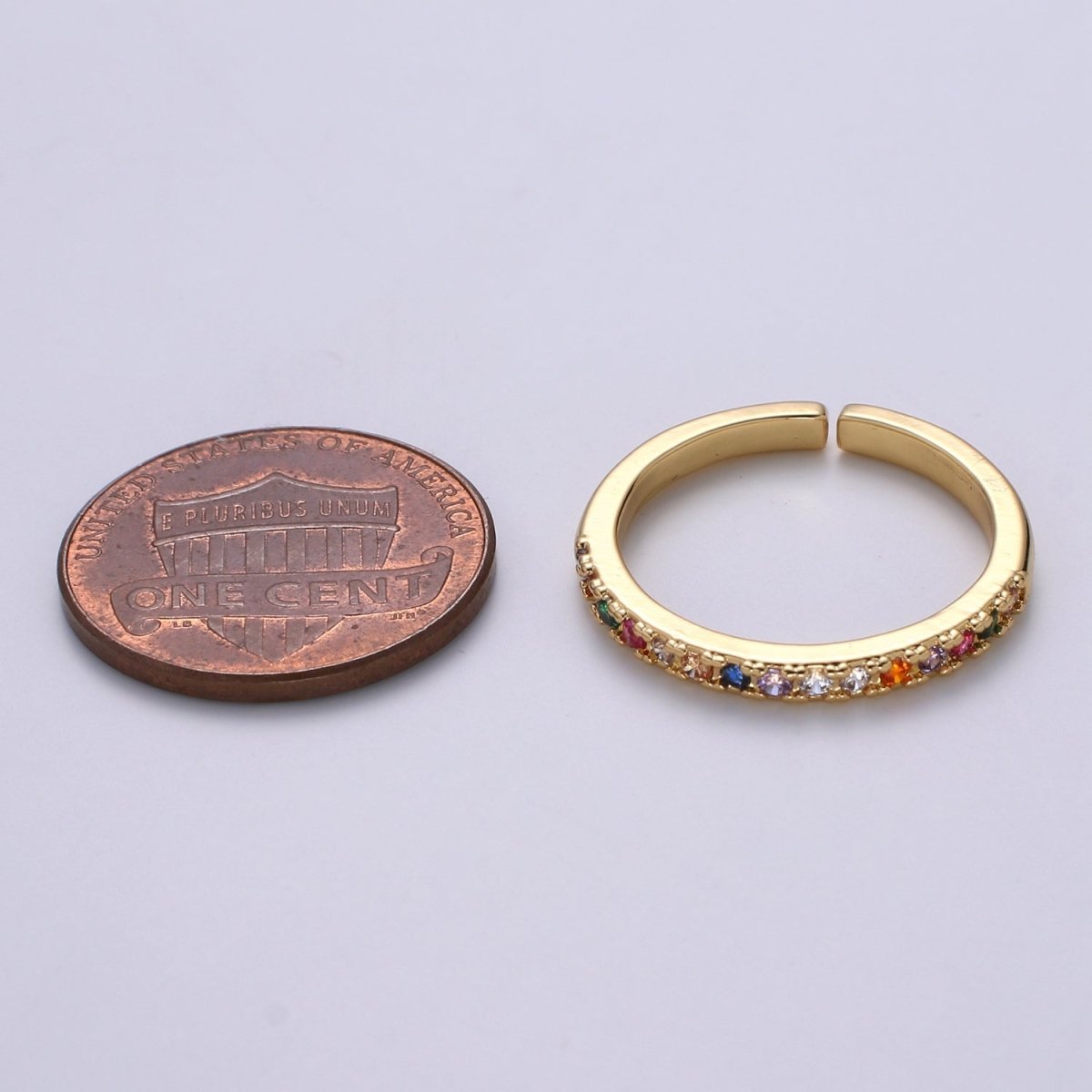 OS Rainbow Crystal 18K Gold plated Simple Adjustable Ring O-360 - DLUXCA